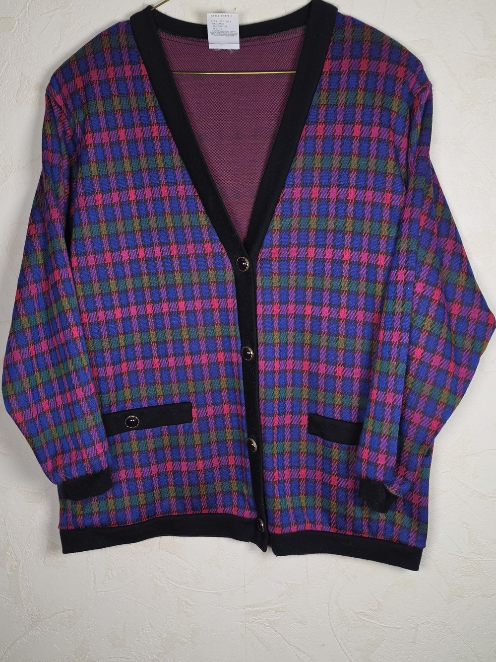 Vtg 80s 90s Purple Pink & Green Cardigan by Miz California Preppy Size Medium - Picture 1 of 5
